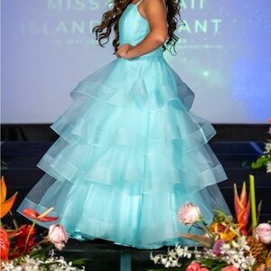 Jovani Kids Aqua Layered Tulle Ball Gown